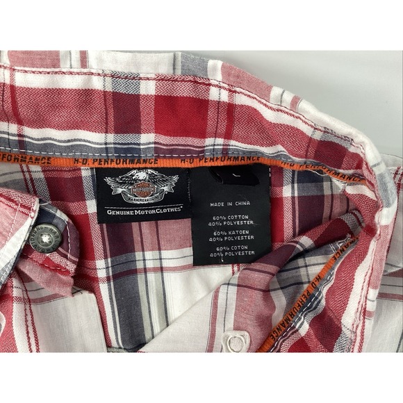 Harley-Davidson Men's Short Sleeves Shirt Button Up Red Plaid SZ L HD Patches - Picture 5 of 7